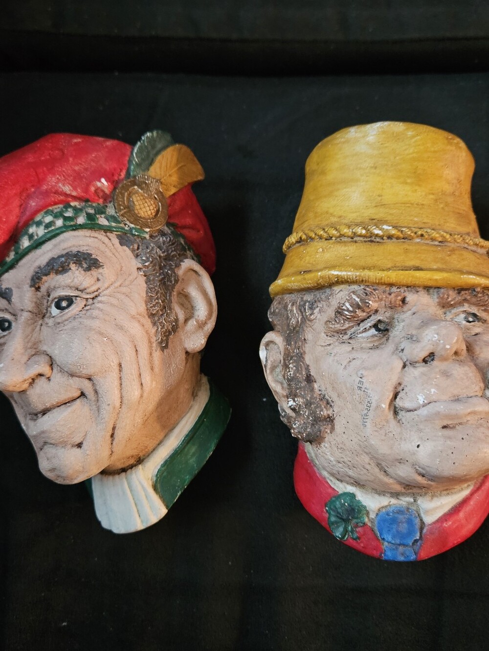 Vtg 1969 Bossons Irish Men Jock Paddy Chalkware Wall Hanging Heads Hand Painted